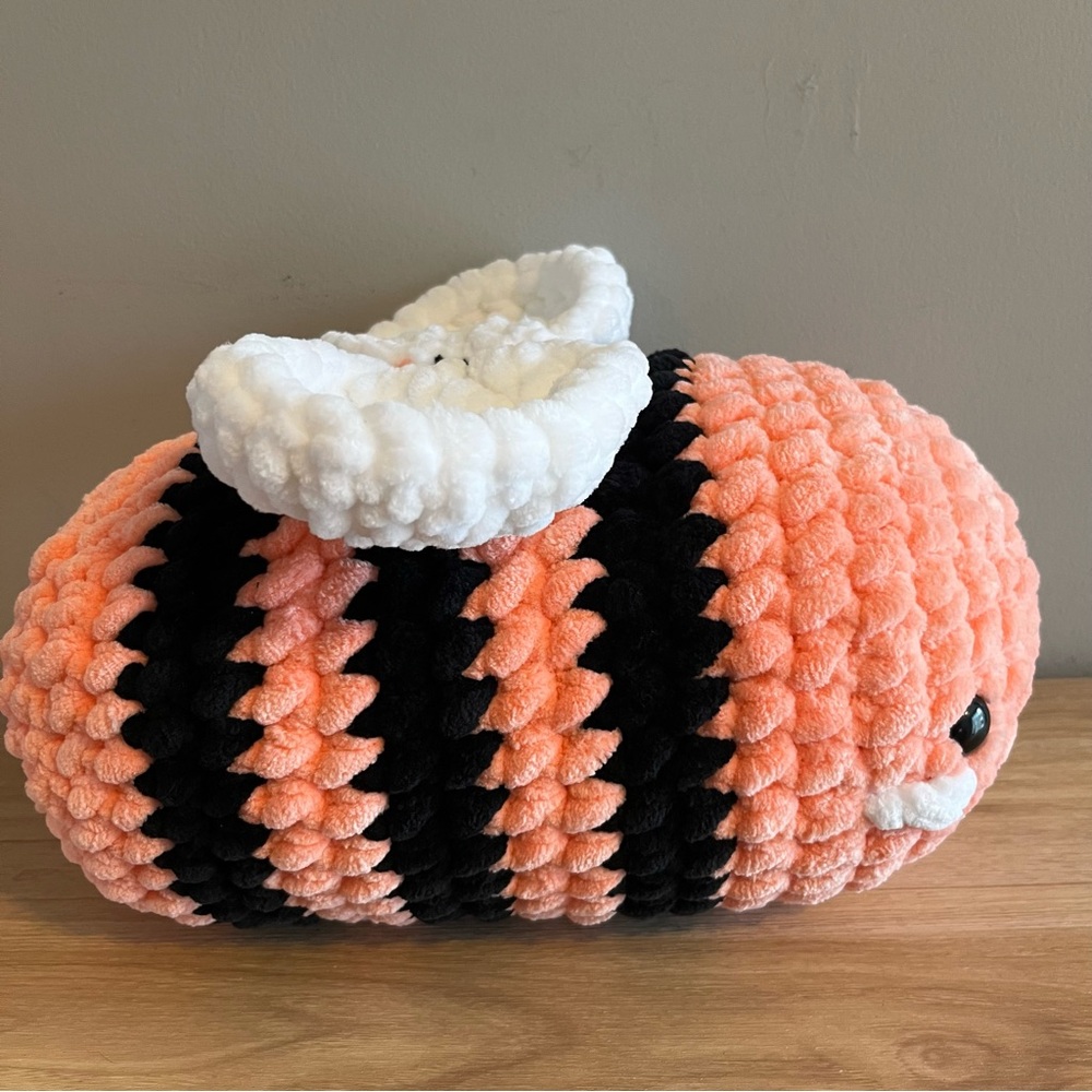 Crochet Bee Plushie Pink and White Soft Yarn Collectible Gift Baby
